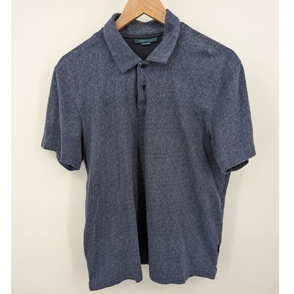 Perry Ellis Soft Pima Cotton Polo Shirt Men’s Large Navy Blue Short Sleeve - Picture 1 of 3